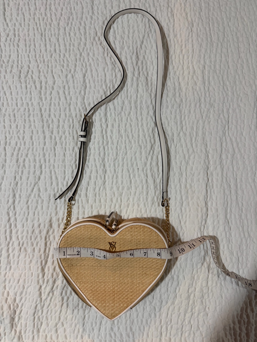 Victoria's Secret Beige and White Heart Straw Crossbody